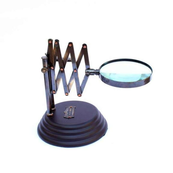 Maritime Treasures Dollond London MG507 Novelty Gift-Antique Vintage Finish Wood Stand Brass Channer Table Magnifying Zig Zag Glass for Reading