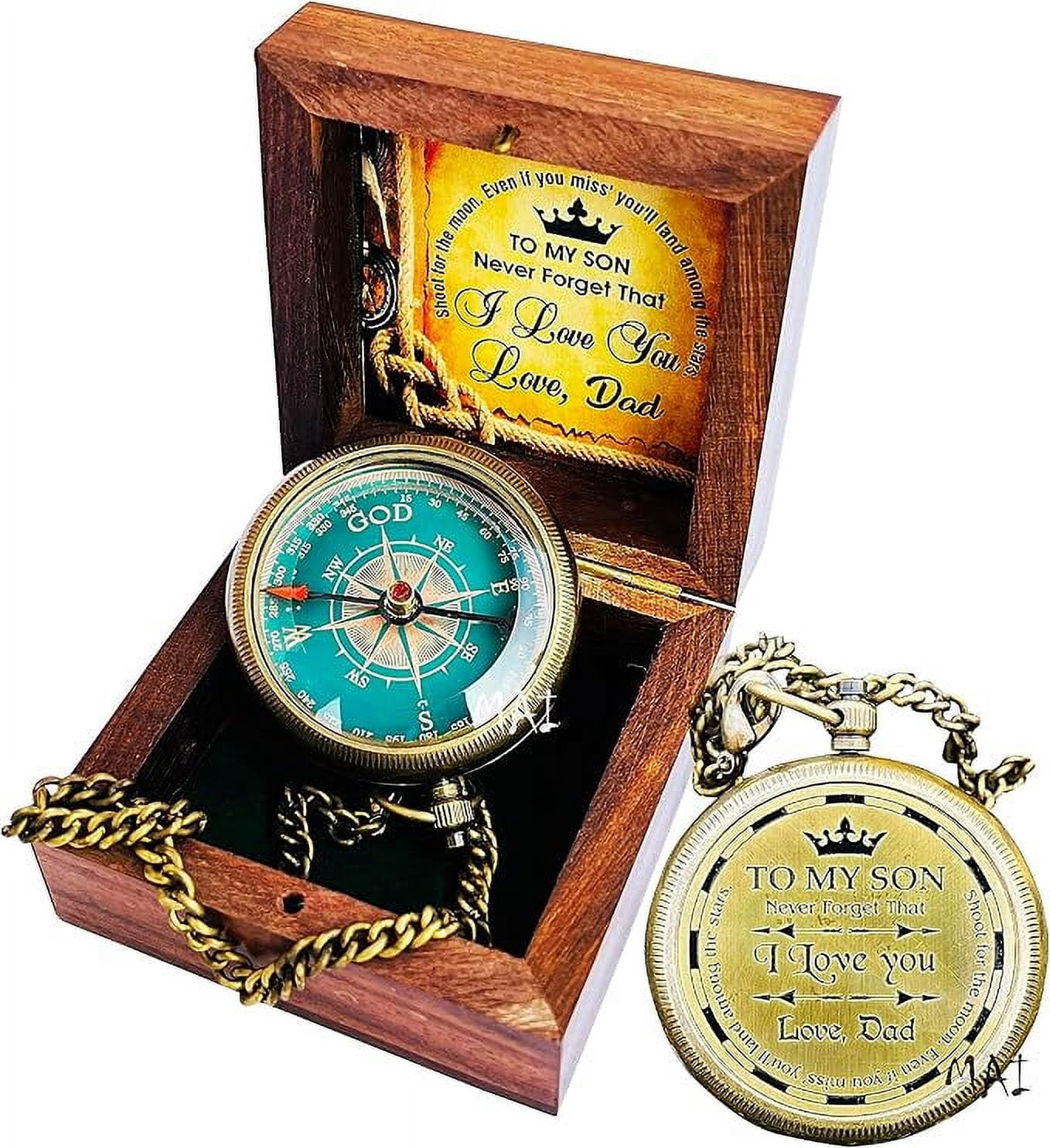 Maritime Treasures Gifts from Dad for Daughter or Son - to My Son Camping Compass Engraved with Gifts, Love Dad – Graduation Son Birthday - Confirmation Gifts - Memorable Gifts for Son