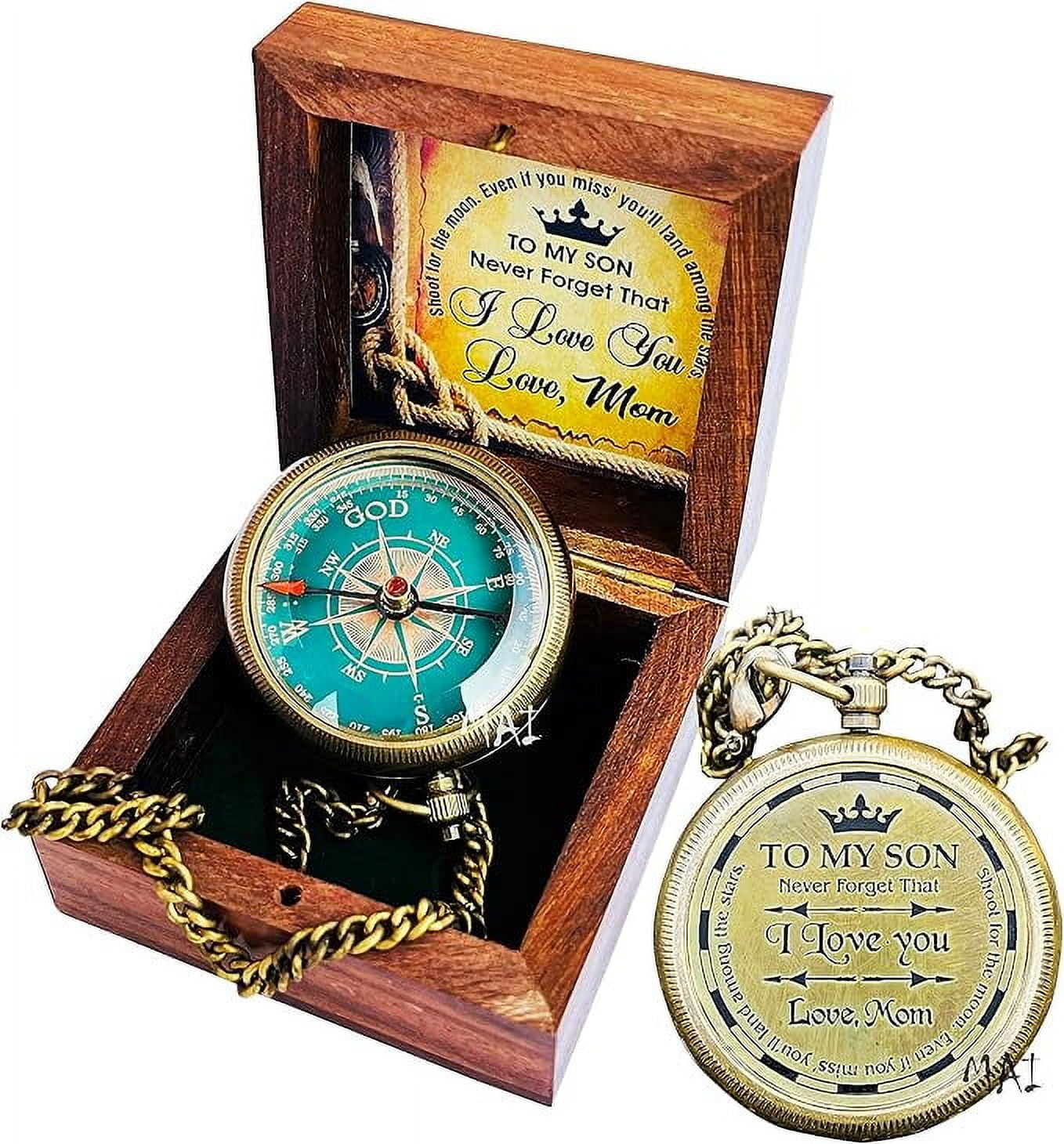Maritime Treasures Gifts from Mom for Daughter or Son - to My Son Camping Compass Engraved with Gifts, Love Mom – Graduation Day-Birthday- Confirmation Gifts- Memorable Gifts for Son.