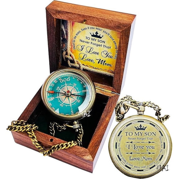 Maritime Treasures Gifts from Mom for Daughter or Son - to My Son Camping Compass Engraved with Gifts, Love Mom – Graduation Day-Birthday- Confirmation Gifts- Memorable Gifts for Son.