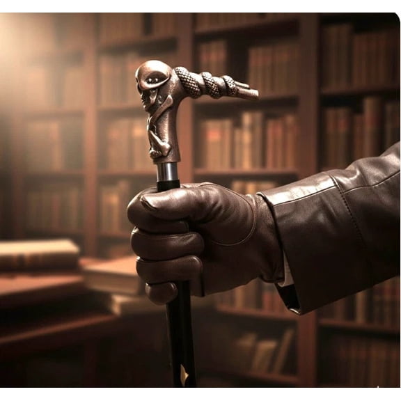 Maritime Treasures Gothic Skull Antique Silver Handle Walking Cane for Grandmother Grandfather, Black