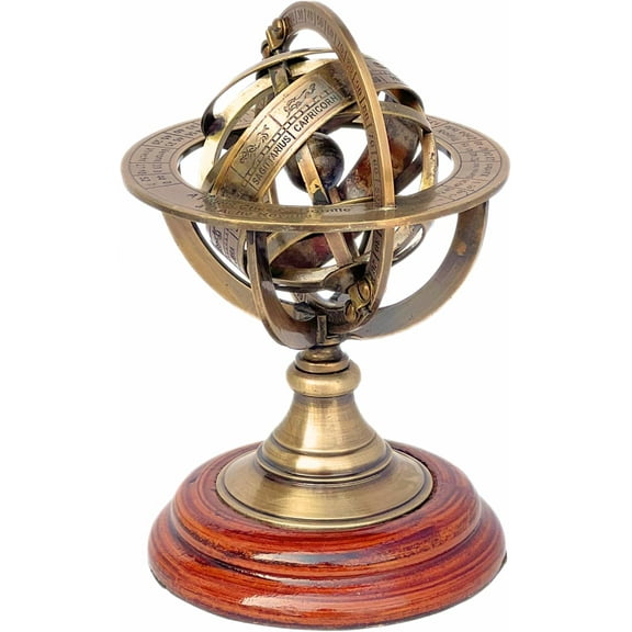 Maritime Treasures Handmade Brass Armillary Sphere Globe Clock Spherical Astrolabe Vintage Compass Handmade Nautical dcor for Office Desk & Home Decoration
