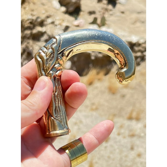 Maritime Treasures Handmade Brass Walking Stick Handle | Gold Brass Replacement Cane Handle | Vintage Style Decorative Walking Cane Part