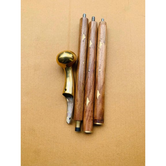 Maritime Treasures Handmade Wooden Walking Stick with Brass Hames Handle | Vintage Style Decorative Collectible Cane