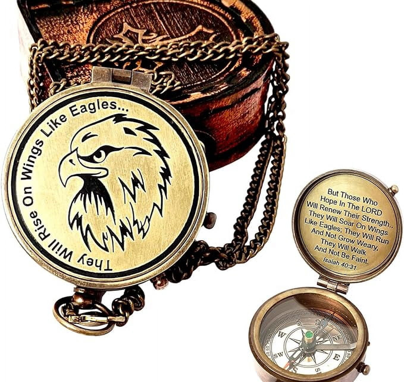 Maritime Treasures Instruments Brass Compass Engraved Gift for Son, Grandson, Daughter, Baptism, Confirmation Communion Godson Church Graduation Day - Isaiah40:31