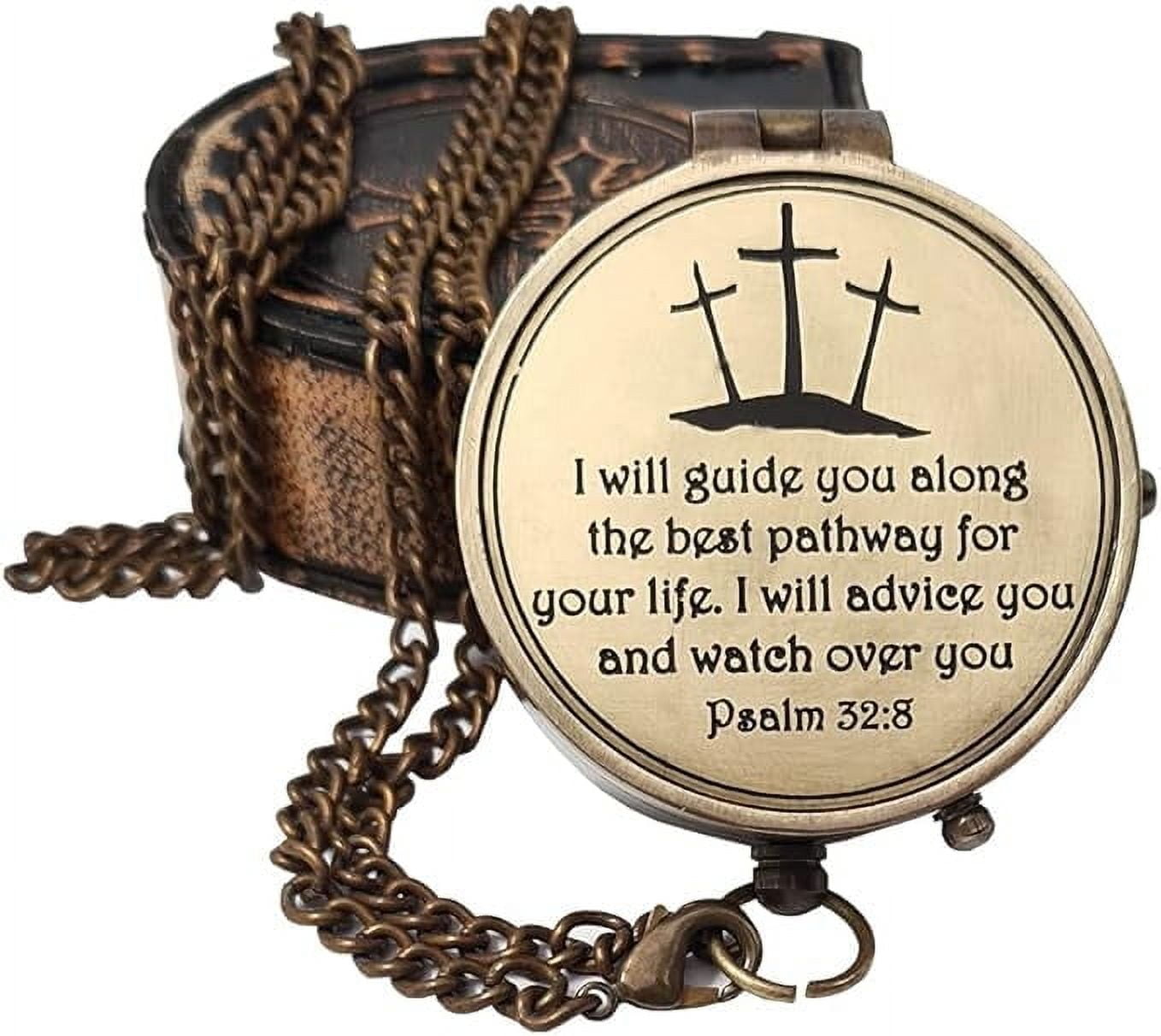 Maritime Treasures Instruments Brass Compass Engraved Gift for Son, Grandson, Daughter, Baptism, Confirmation Communion Godson Church Graduation Day Psalm 32:8