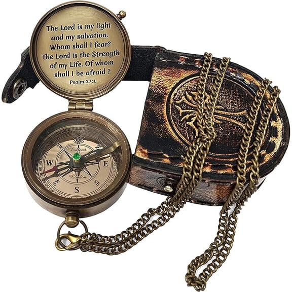 Maritime Treasures Instruments Brass Compass Engraved Gift for Son, Grandson, Daughter, Baptism, Confirmation Communion Godson Church Graduation Day Psalm27:1