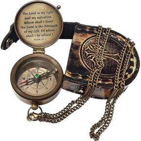 Maritime Treasures Instruments Brass Compass Engraved Gift for Son, Grandson, Daughter, Baptism, Confirmation Communion Godson Church Graduation Day Psalm27:1