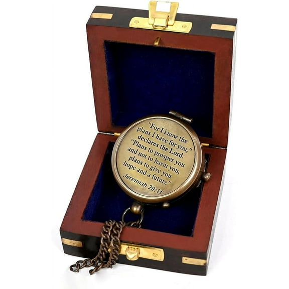 Maritime Treasures Instruments Brass Compass Engraved with Religious Scripture Verse, Gift for Son, Grandson, Daughter, Baptism, Confirmation Communion Godson Church Graduation Day
