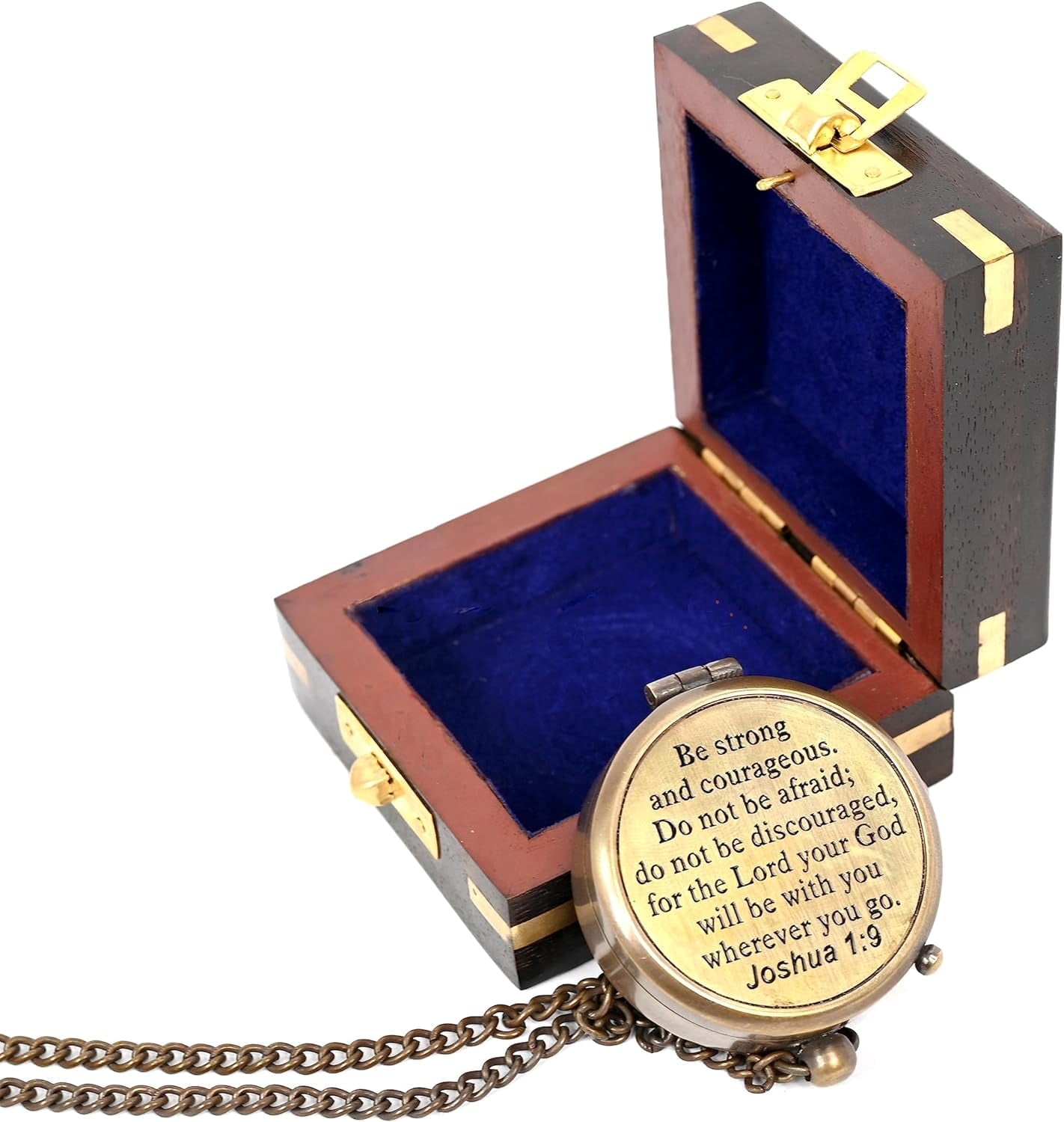 Maritime Treasures Instruments Brass Compass Engraved with Religious Scripture Verse Joshua 1:9, Gift for Son, Grandson, Daughter, Baptism, Confirmation Communion Godson Church Graduation Day