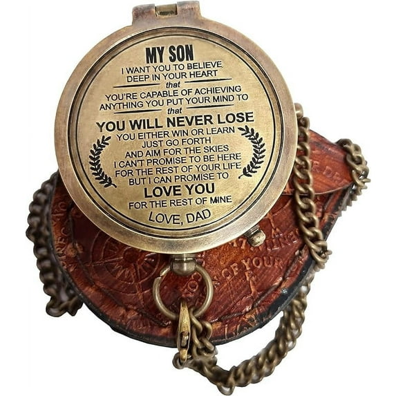 Maritime Treasures Instruments Engraved Compass, Customized Brass Compass for Anniversary, Birthday, Graduation Day, Confirmation Gift, Valentine Gift, Parting Gift, Sailor Gift