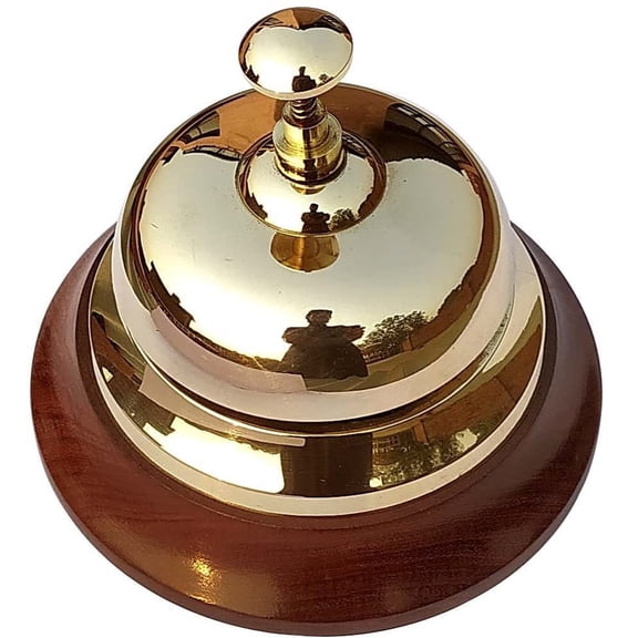 Maritime Treasures Nautical Brass Service Bell Reception Hotel Desk School Shop Trade Counter Polished BrassLarge Vintage Counter Top Service Desk Decor Bell Functional and Ornamental