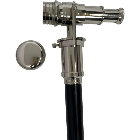 Maritime Treasures Nautical Telescope Walking Stick Detachable Brass Handle Cane with Polished Black Shaft