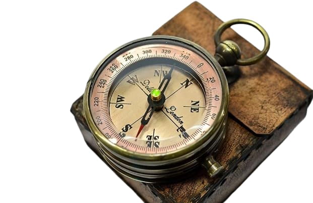 Maritime Treasures Vintage Brass Compass with Leather Case – Antique Pocket Compass, Handmade Nautical Navigation Tool, Gift for Men, Hiking Camping Survival Gear, Collectible Maritime Compass
