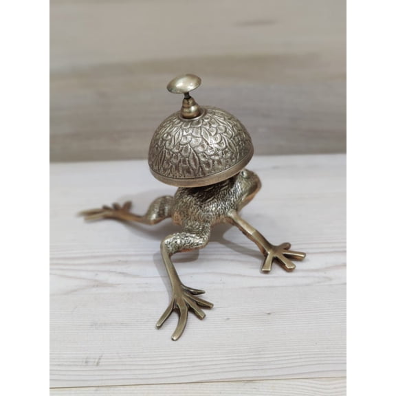 Maritime Treasures Vintage Brass Frog Desk Bell, Nautical Hotel Counter Reception Bell, Antique Service Calling Bell, Unique Home Dcor Gift
