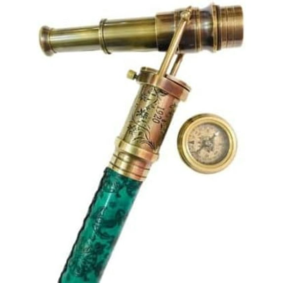 Maritime Treasures Vintage Brass Telescope Handle Wooden Leather Walking Stick Cane Spyglass Scope Men and Women Handmade Designer Everyday Use Best Gifts