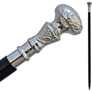 Maritime TreasuresR Walking Stick Derby Wooden Walking Stick Cane for Men and Women Black Ebony Brass T Shape Handle in Silver