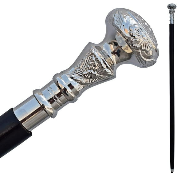Maritime TreasuresR Walking Stick Derby Wooden Walking Stick Cane for Men and Women Black Ebony Brass T Shape Handle in Silver