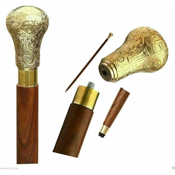 Maritime Treasuresr Antique Knob Walking Cane Vintage Victorian Style Solid Walking Stick Brass Gold Handle Decorative Design Medieval Replicas Cosplay Wooden Seniors Walking Stick Unique