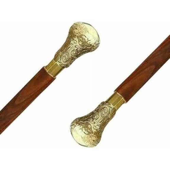 Maritime Treasuresr Antique Walking Cane Vintage Derby Style Solid Walking Stick Brass Gold Handle Decorative Design Medieval Replicas Cosplay Wooden Seniors Walking Sticks Unique