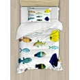 thumbnail image 1 of Maritime Twin Size Duvet Cover Set, Marine Life Creatures with Cardinalfish Clownfish Stingray Exotic Fauna Sea Theme, Decorative 2 Piece Bedding Set with 1 Pillow Sham, Multicolor, by Ambesonne, 1 of 3
