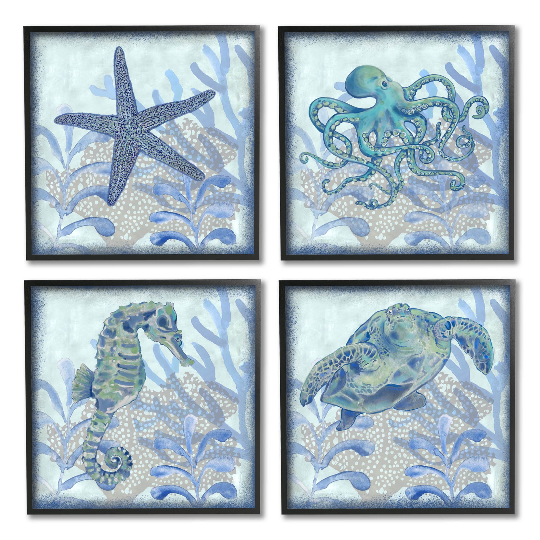 Maritime Underwater Sea Life Reef Animals & Insects Graphic Art Black Framed Art Print Wall Art, Set of 4