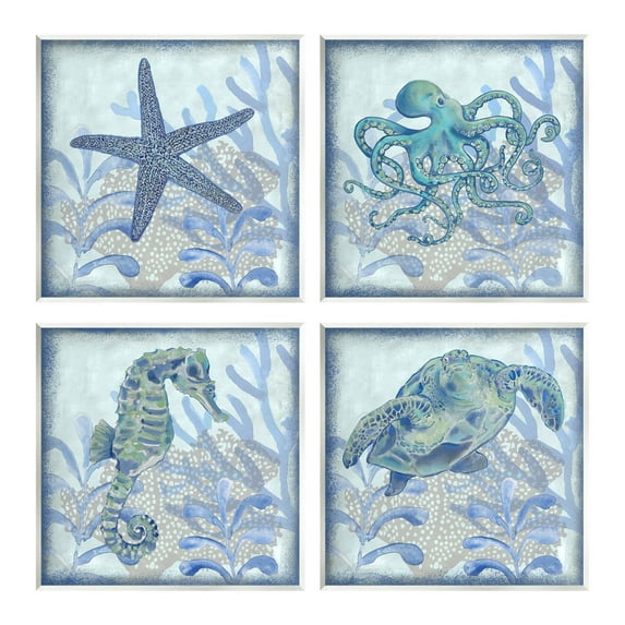 Maritime Underwater Sea Life Reef Animals & Insects Graphic Art Unframed Art Print Wall Art, Set of 4