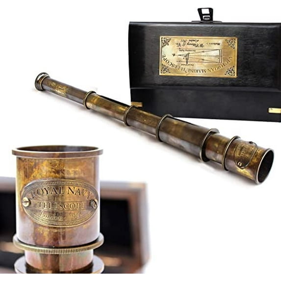 Maritime Vintage Collectible Marine Victorian Antique Brass Handheld Telescope with Wooden Box Décor Nautical Vintage