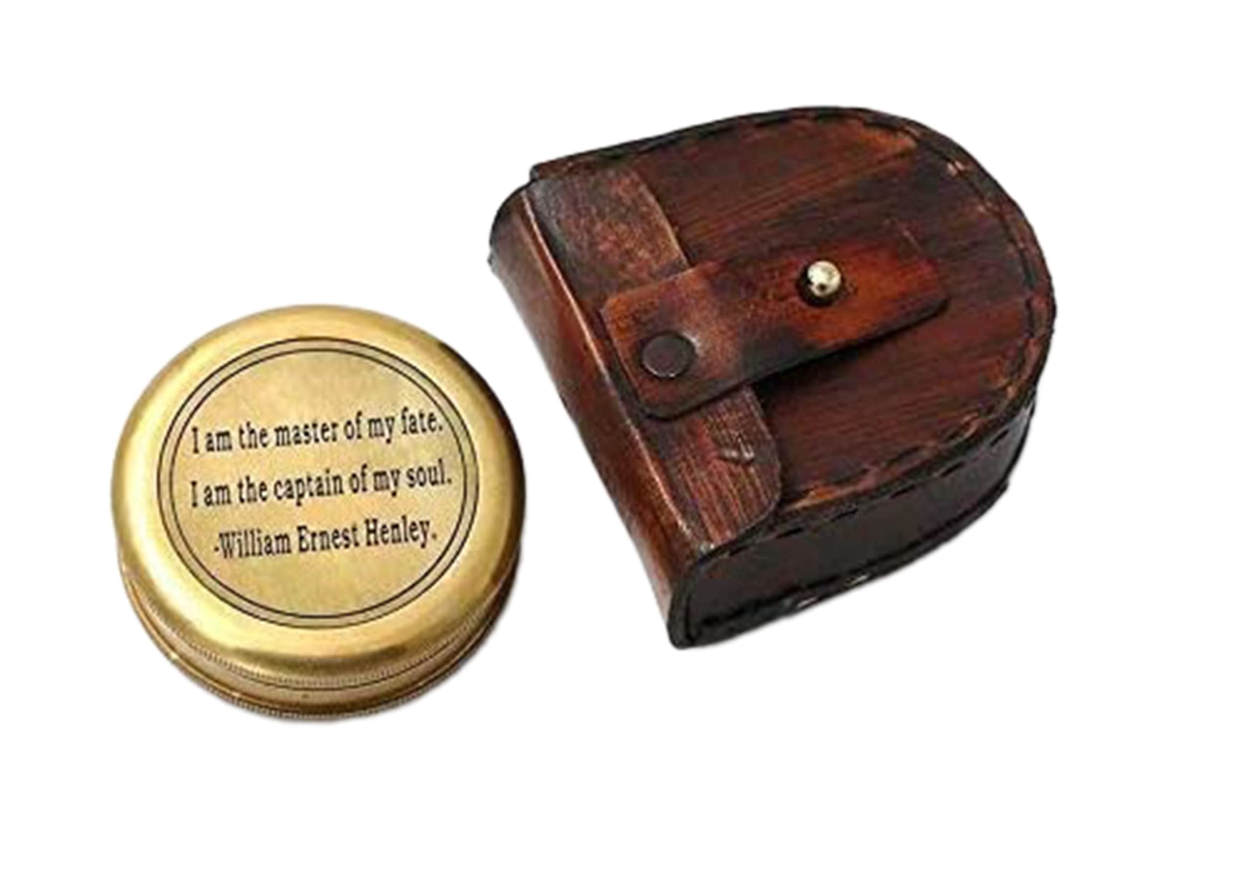 Maritime treasures Antique Nautical Engraved Brass Golden Compass with Leather Case Directional Navigational Pocket Compass Tool for Hiking Trekking Travelling & Camping by DOLLOND LONDONE1920