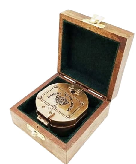 Maritime treasures Antique Style Brass Compass with Wooden Box Vintage Nautical Navigation Compass for Decor, Collecting & Gift