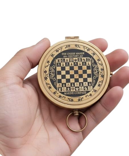Maritime treasures Antique Style Pocket Compass with Chess Board Design – Nautical Navigation Instrument, Collectible Gift for Sailors & Chess Lovers