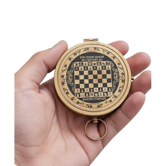 Maritime treasures Antique Style Pocket Compass with Chess Board Design Nautical Navigation Instrument, Collectible Gift for Sailors & Chess Lovers