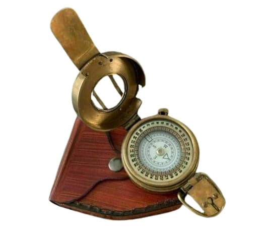 Maritime treasures Brass Antique British Prismatic Military Vintage Pocket Compass With Leather Case
