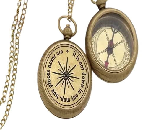 Maritime treasures Brass Pocket Compass with Chain – Engraved Compass for Explorer, Inspirational Navigation Gift