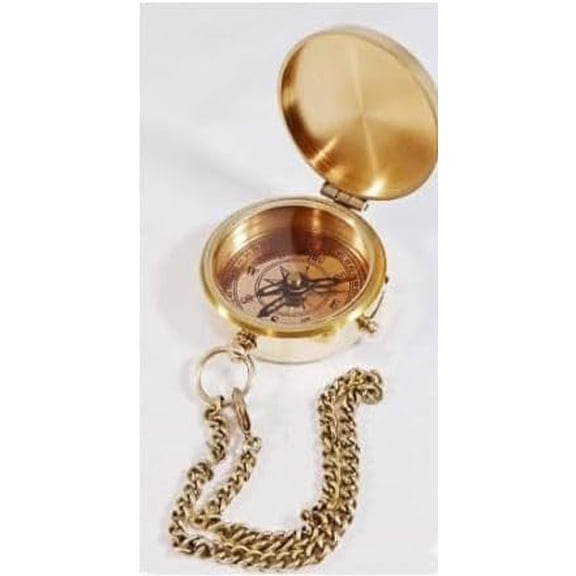 Maritime treasures Brass Pocket Compass with Chain Vintage Nautical Magnetic Compass for Travel, Outdoor Use, Gifts, and Decord