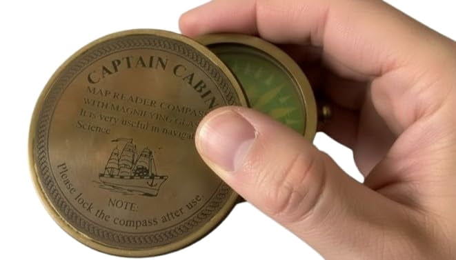 Maritime treasures Captain Cabin Vintage Brass Pocket Compass | Antique Nautical Map Reader Compass with Magnifying Glass | Decorative Maritime Collectible