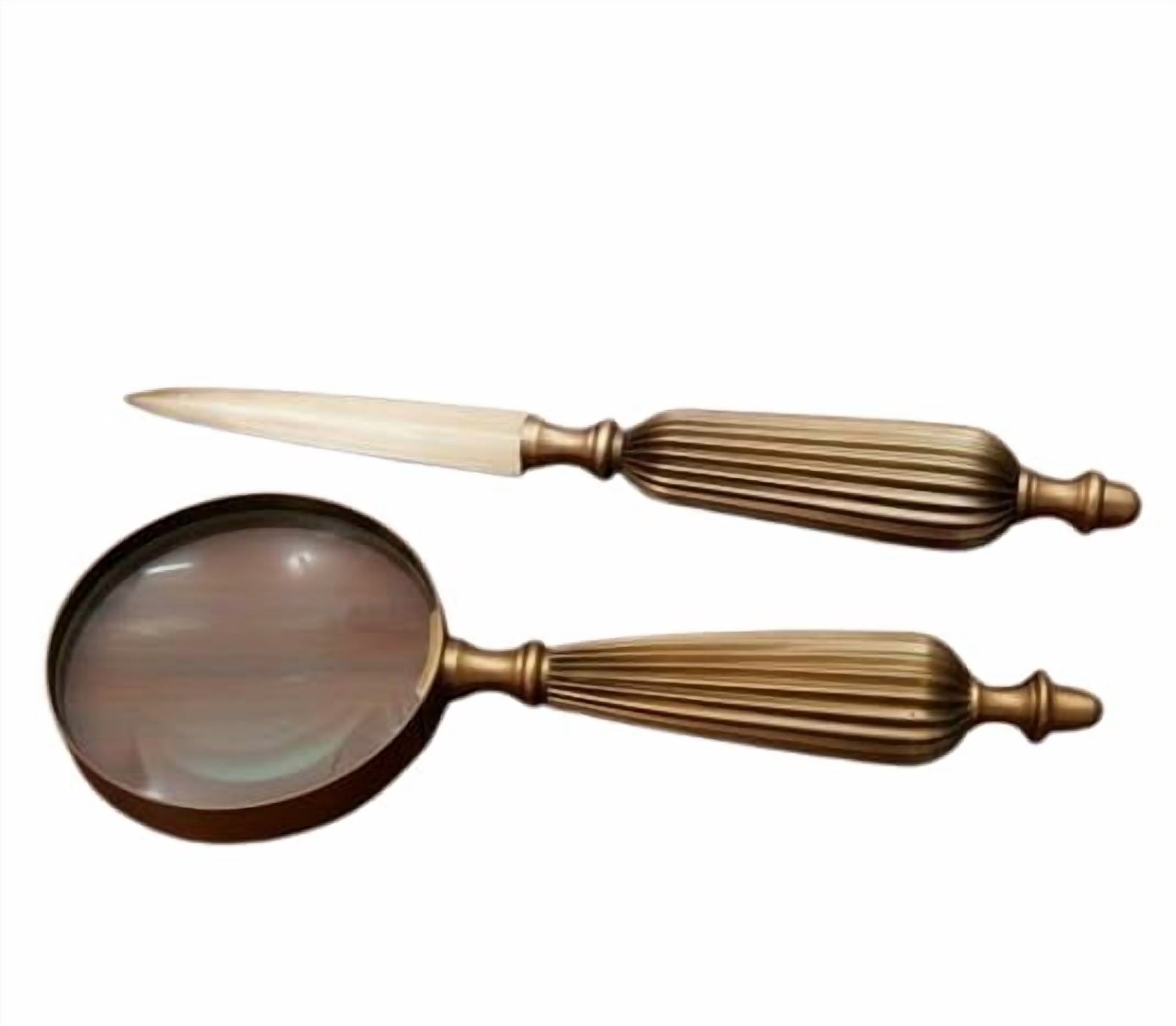 Maritime treasures Desk Magnifier & Letter Opener Set – Vintage Brass Optical Magnifier with Handle for Reading, Office Desk, Collectors & Executive Gift