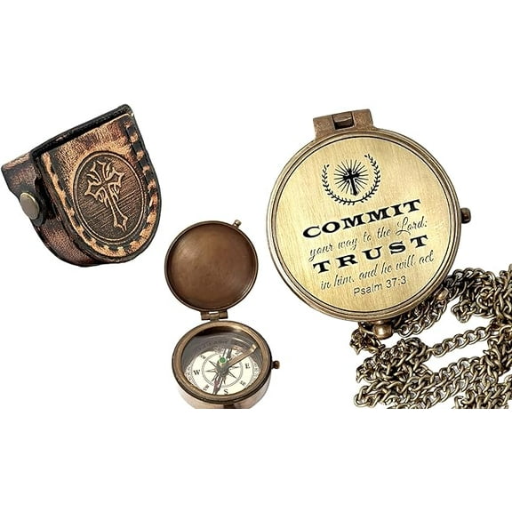 Maritime treasures Instruments Brass Compass Engraved Gift for Son, Grandson, Daughter, Baptism, Confirmation Communion Godson Church Graduation Day Psalm 37:3