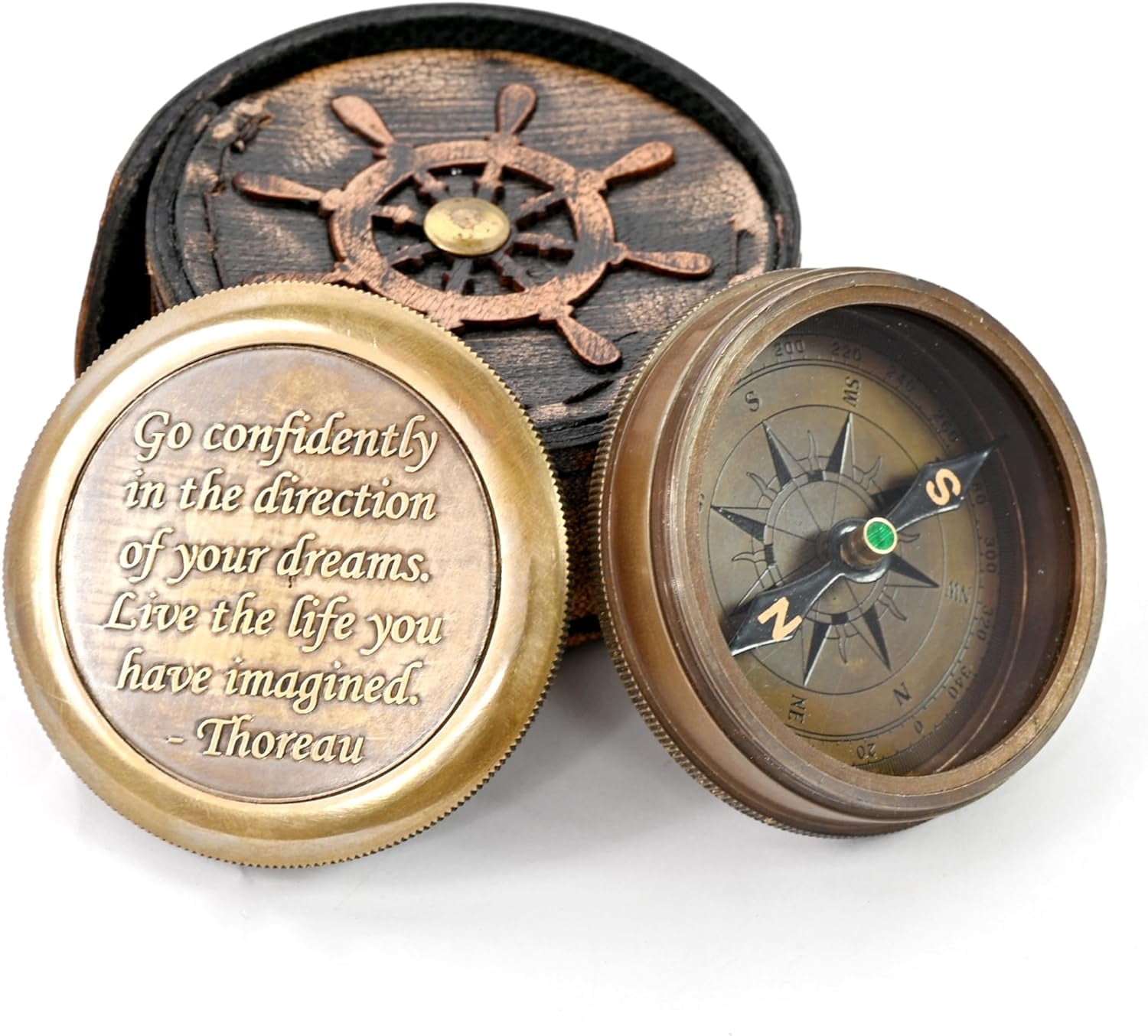 Maritime treasures Instruments Thoreau's Go Confidently Brass Compass, Gift for Graduation, Confirmation Day, Baptism, New Year Gift, Birthday, Anniversary, Communion, Camping Gift