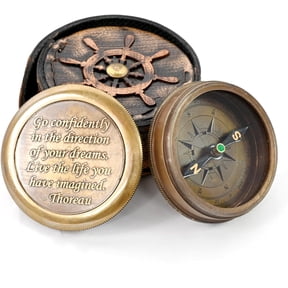 Maritime treasures Instruments Thoreau's Go Confidently Brass Compass, Gift for Graduation, Confirmation Day, Baptism, New Year Gift, Birthday, Anniversary, Communion, Camping Gift