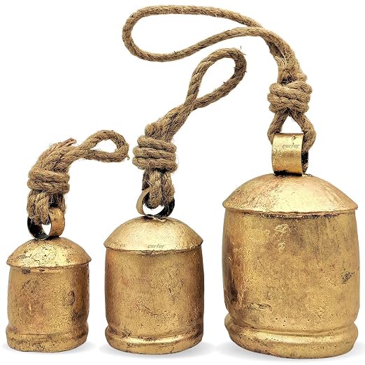 Maritime treasures Metal Hanging Bells Set of 3, Rustic Christmas Door and Home Decor
