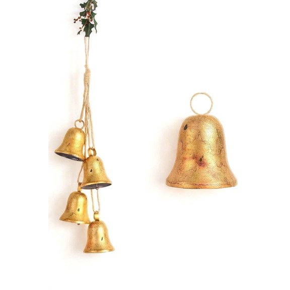Maritime treasures Metal Hanging Bells Set of 4, Rustic Christmas Door and Home Decor