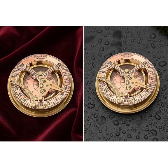 Maritime treasures Sundial Compass Brass Nautical Sundials, Vintage Navigation Instrument, Roman Numerals, Folding Gnomon (2 Count)