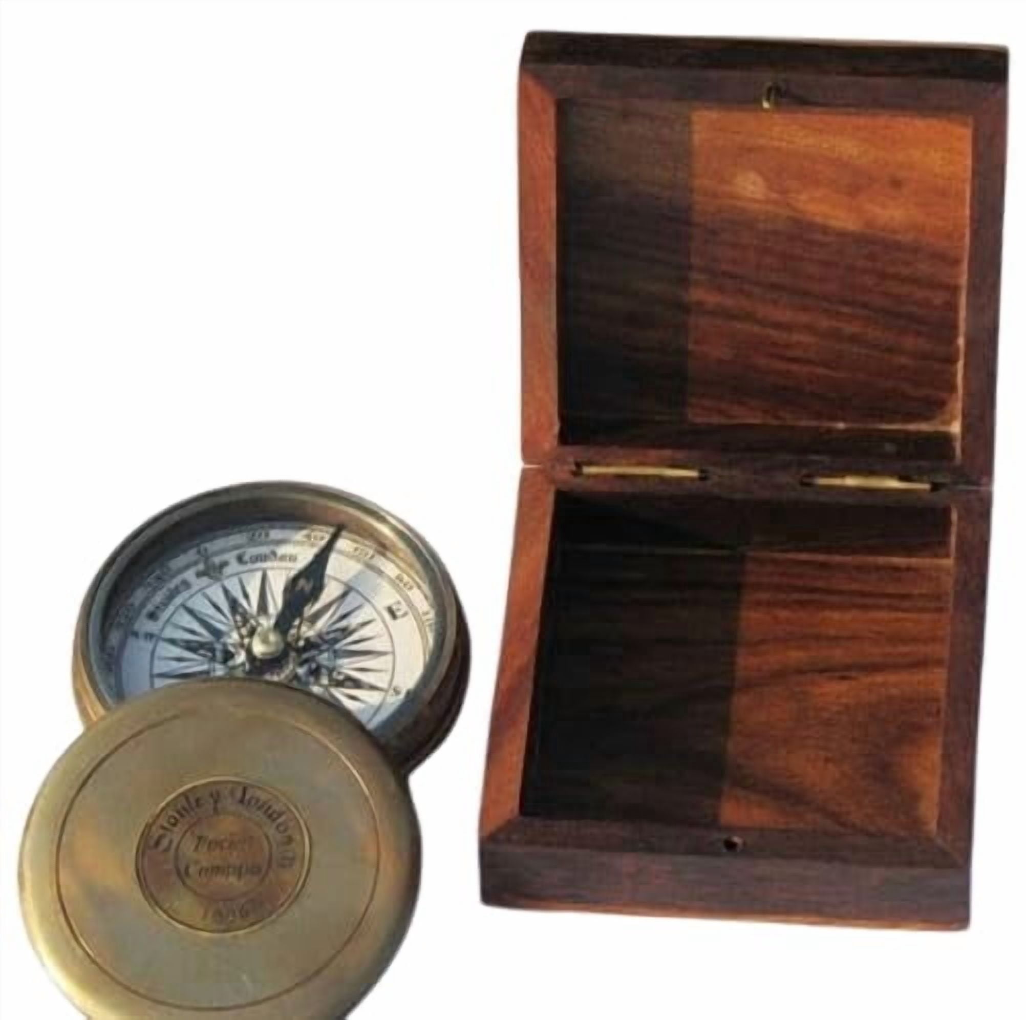 Maritime treasures Vintage Brass Compass with Wooden Box Nautical Desk Compass | Antique Style