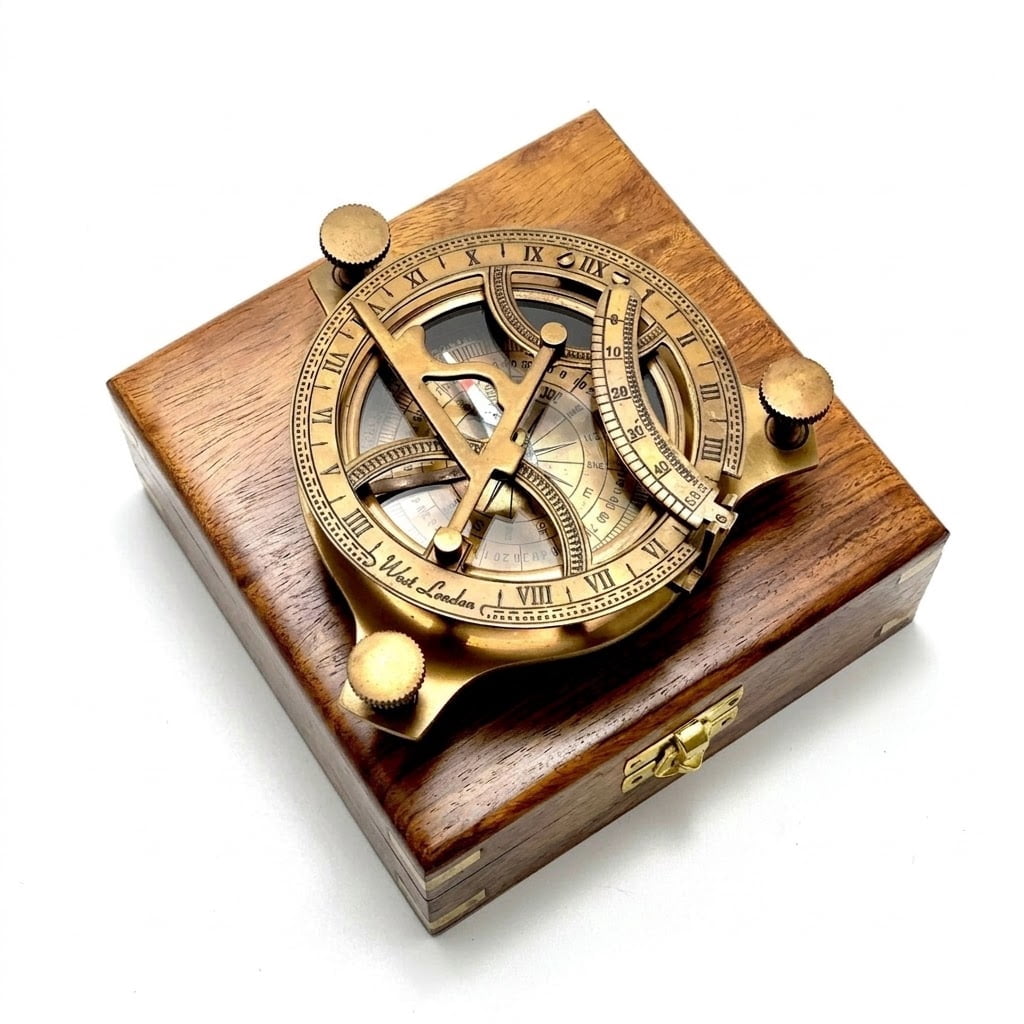 Maritime treasures Vintage Brass Marine Compass with Wooden Box | Antique Nautical Desk  Decor  | Decorative Navigation Compass Collectible | Maritime Gift for Home Office & Library