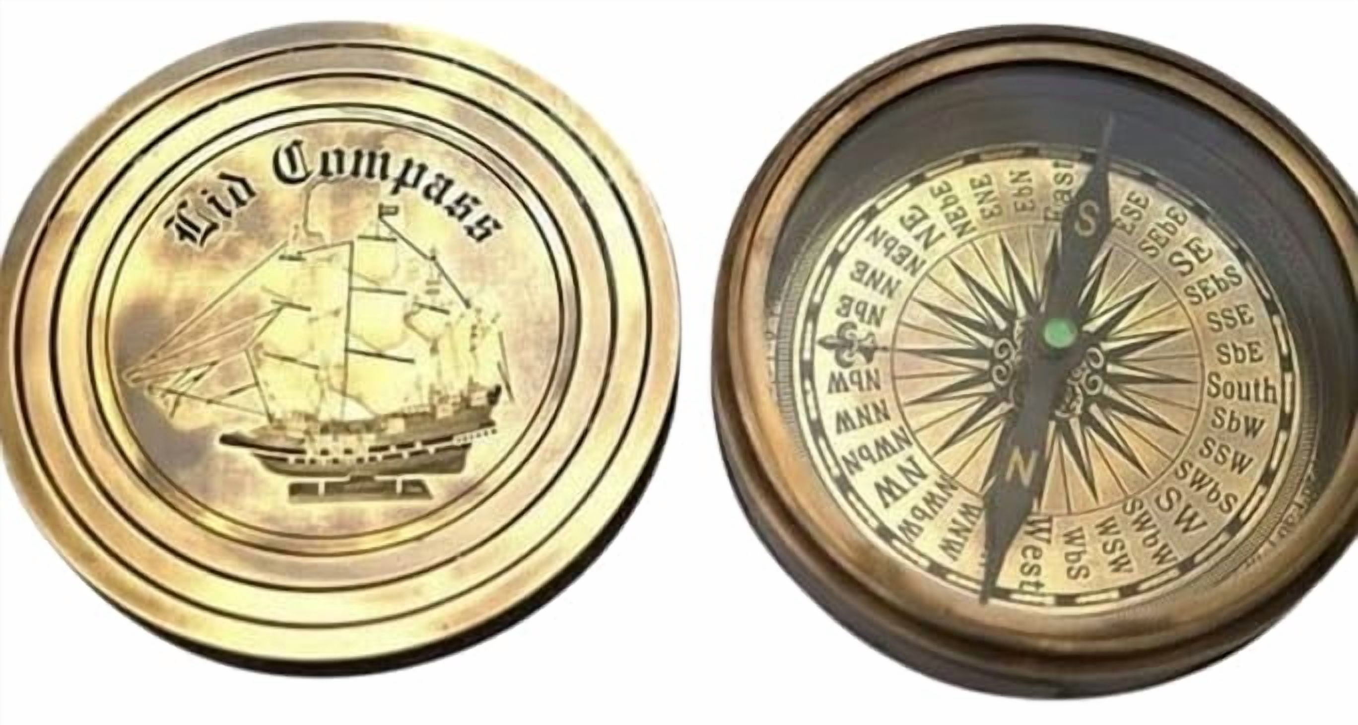 Maritime treasures Vintage Brass Pocket Compass Antique Nautical Direction Finder | Portable Compass for Travel, Hiking & Gift