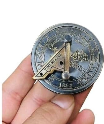 Maritime treasures Vintage Brass Sundial Compass Antique Maritime Navigation Tool, Pocket Compass with Sundial Dial, Nautical Decor Collectible