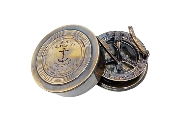 Maritime treasures Vintage Sundial Compass – Brass Pocket Compass with Lid, Nautical Antique Style Navigation Compass