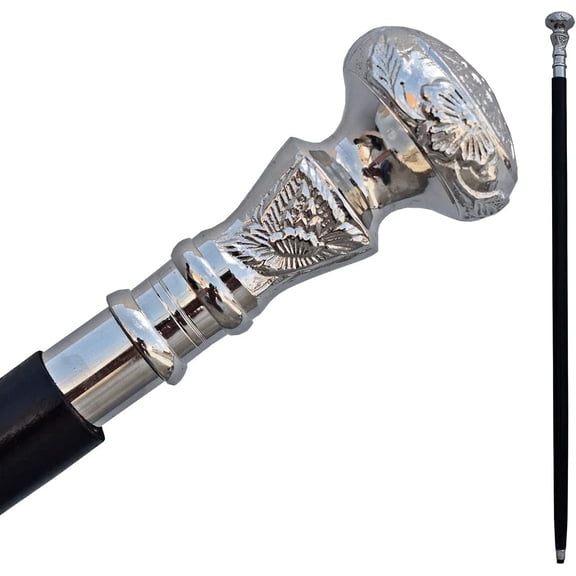 Maritime treasures Vintage Walking Cane Wooden Walking Stick Silver Brass Handle knob Black Wood Stick - Victorian Cane - Fancy Cane for Men and Women- Dark Shadow Cane