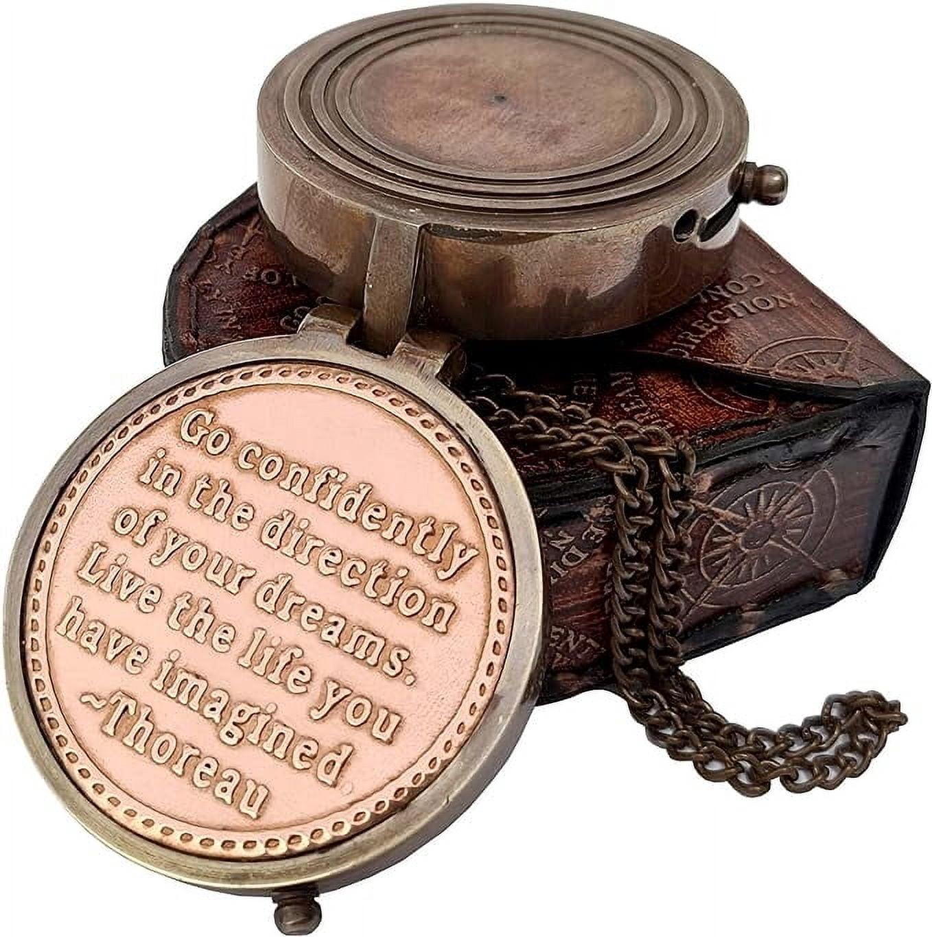 Maritime treasuress Thoreau's Go Confidently Brass Compass, Gift for Graduation, Confirmation Day, Baptism, New Year Gift, Birthday, Anniversary, Communion, Camping Gift